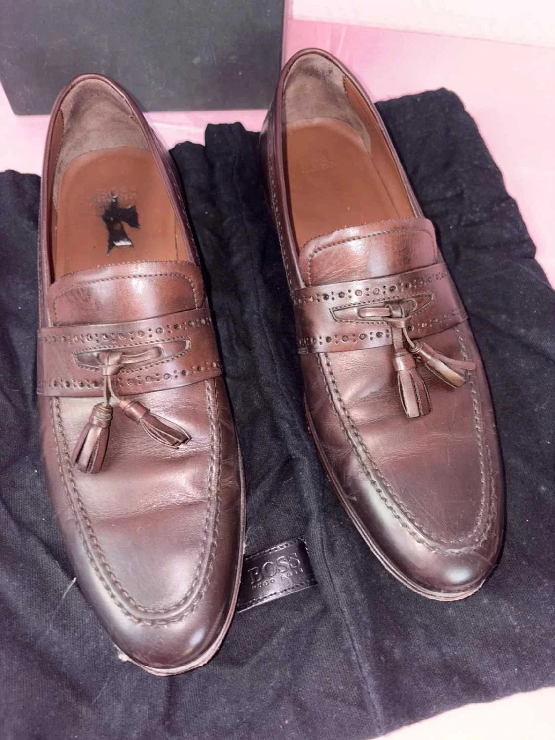 Mocasines de hombre Hugo Boss de cuero marrón con borlas, talla 42 con caja – photo 3